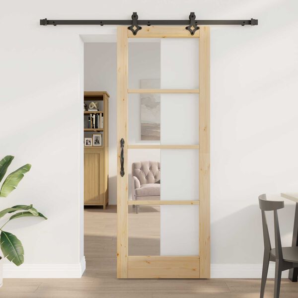 vidaXL Συρόμενη Πόρτα ORKDAL Καφέ 78 x 211 εκ Ξύλο και μέταλλο