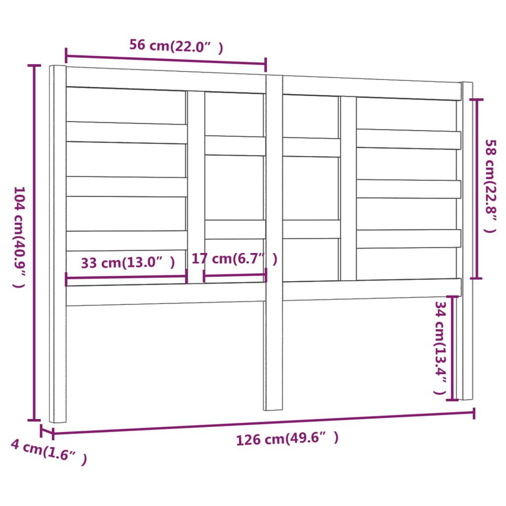 vidaXL Κεφαλάρι Κρεβατιού Μαύρο 126x4x104 εκ. Μασίφ Ξύλο Πεύκου