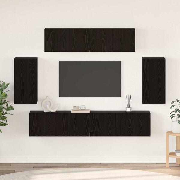 vidaXL Τηλεοπτική Κάβα Τοίχου 6 pcs Μαύρη Δρυς Επεξεργασμένο ξύλο