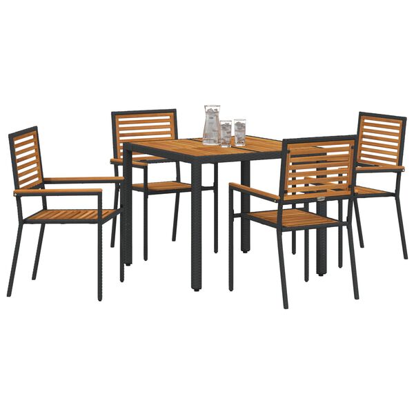 vidaXL Σέτ φαγητού για κήπο 5 pcs Μαύρο και Ξύλο 90 x 90 x 75 cm
