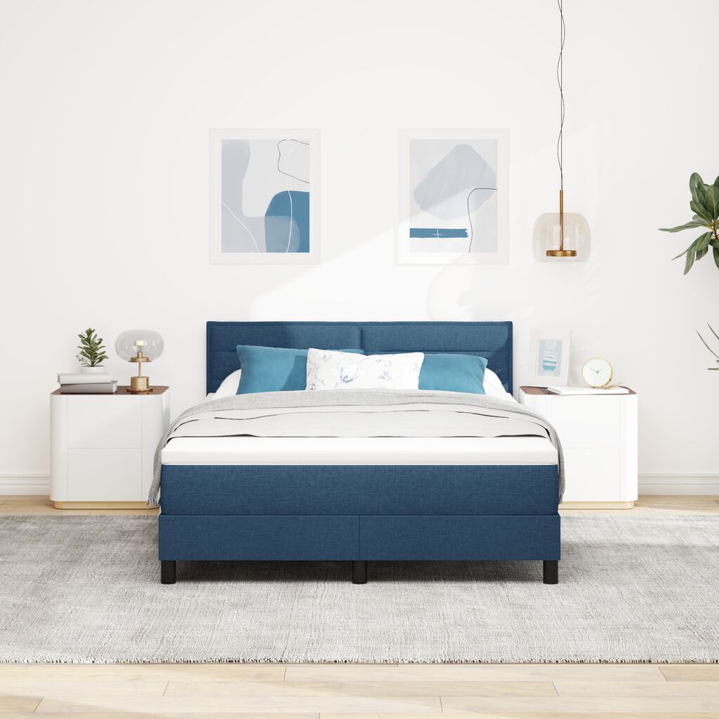 vidaXL κρεβάτι box spring με στρώμα και LED μπλε 140x190 εκ. ύφασμα