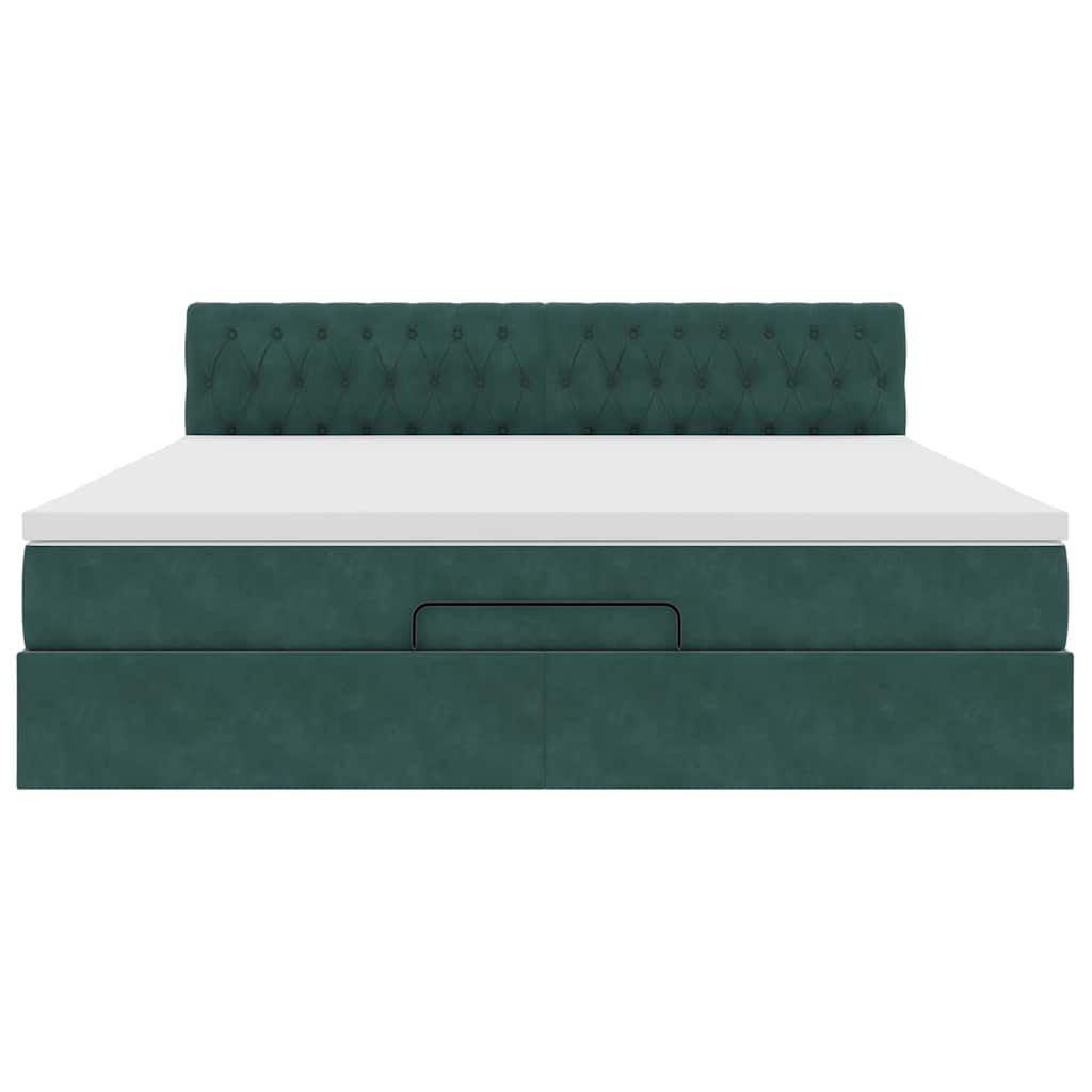 vidaXL Οθωμανικό κρεβάτι με στρώμα & LEDs Dark Green 180x200cm Velvet