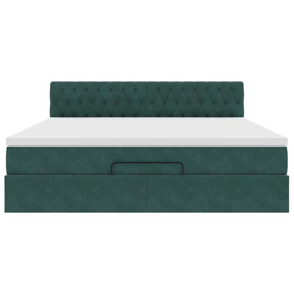 vidaXL Οθωμανικό κρεβάτι με στρώμα & LEDs Dark Green 180x200cm Velvet