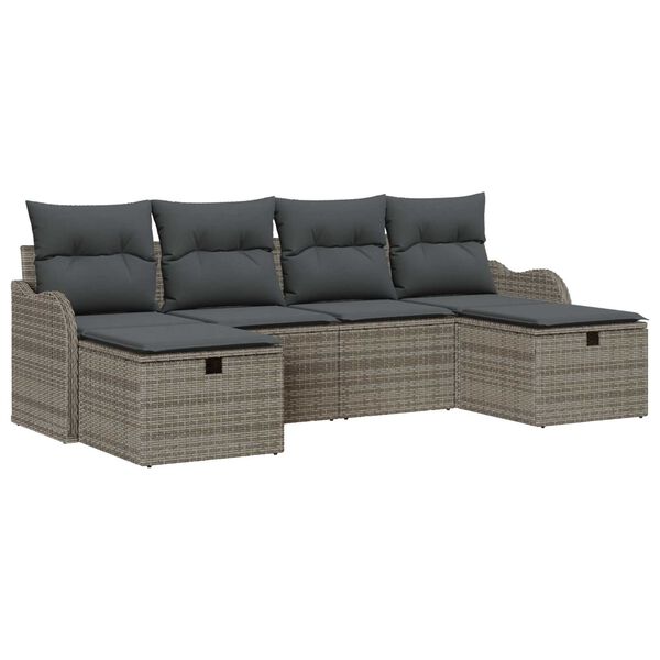 vidaXL Σετ Καναπέ Κήπου με μαξιλάρι 6 pcs Γκρι Πολυ ράταν