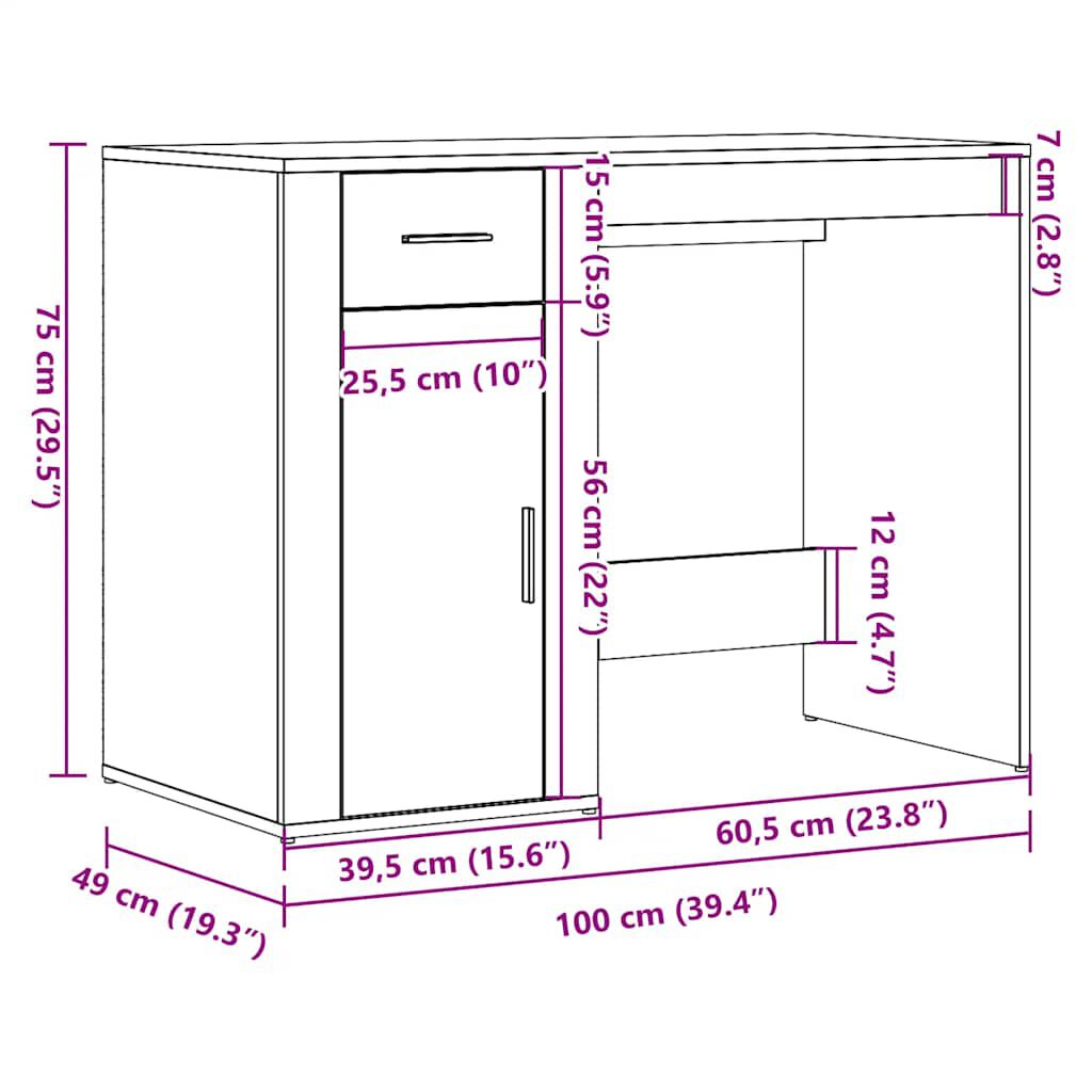 vidaXL Γραφείο Αρτισιανή Δρυς 100x49x75 εκ. από Επεξεργασμένο Ξύλο