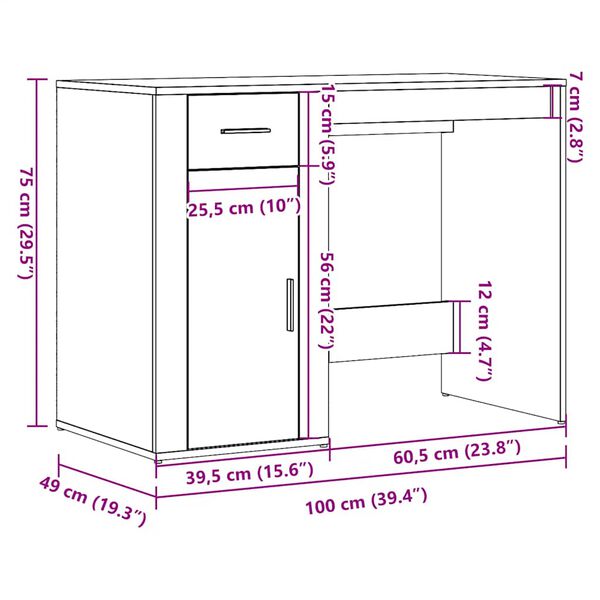 vidaXL Γραφείο Αρτισιανή Δρυς 100x49x75 εκ. από Επεξεργασμένο Ξύλο