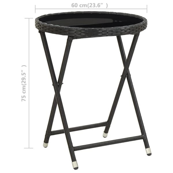 vidaXL Σετ Επίπλων Bistro Κήπου 3 τεμ. Μαύρο Συνθ. Ρατάν/Ψημένο Γυαλί