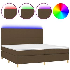 vidaXL Κρεβάτι Boxspring με Στρώμα & LED Σκ.Καφέ 200x200εκ. Υφασμάτινο