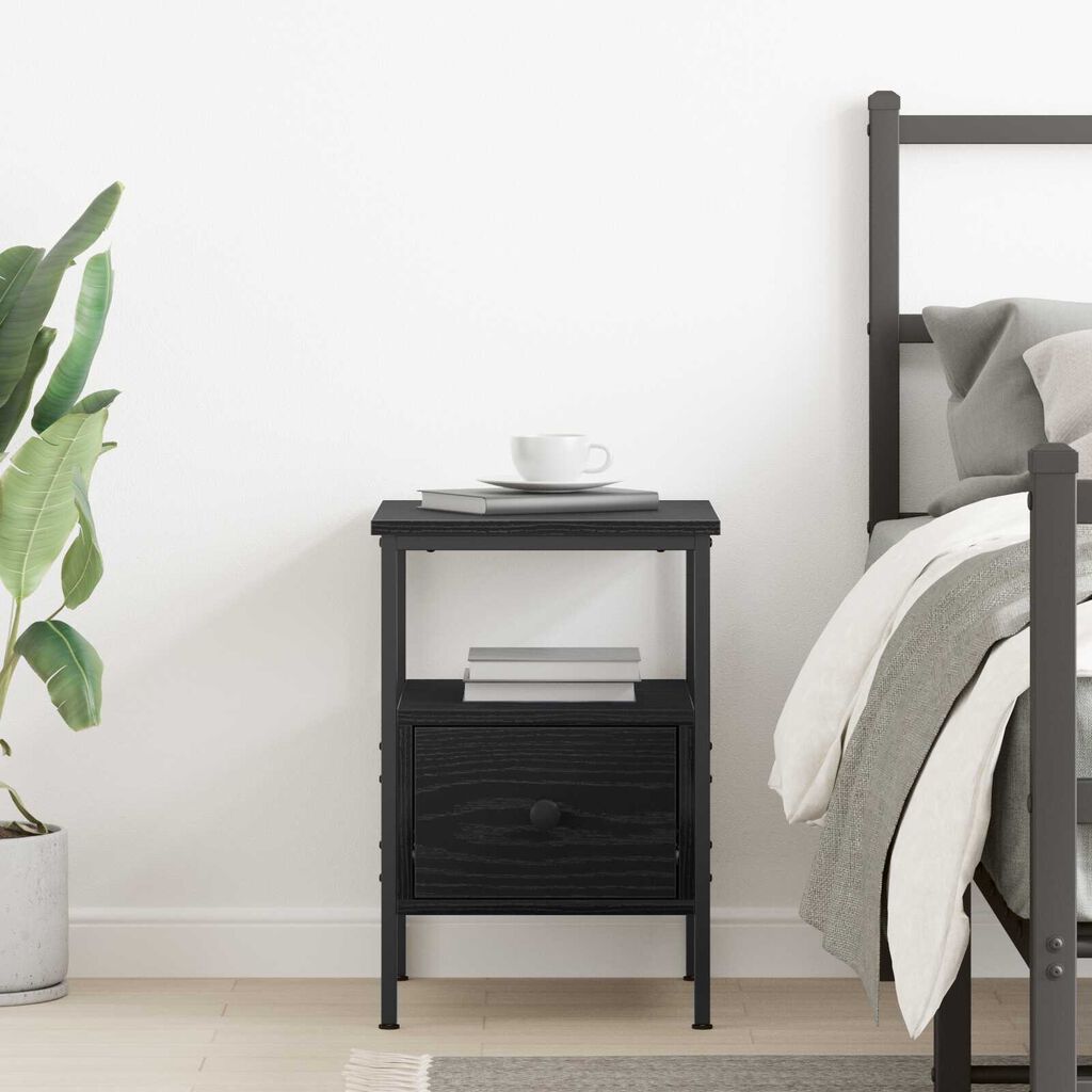 vidaXL Κομοδίνο Μαύρο Δρυς 34x36x50 εκ Επεξεργασμένο Ξύλο και Χάλυβας