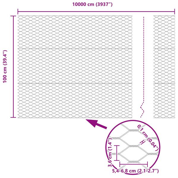 vidaXL Γκρίζα Περιφράξη Εξάγωνου 1x100 μ Ατσάλι