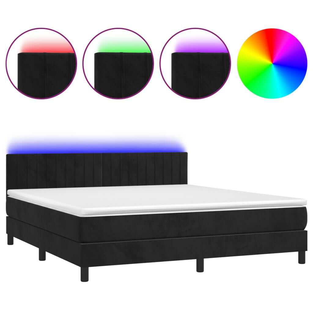 vidaXL Κρεβάτι Boxspring με Στρώμα & LED Μαύρο 160x200 εκ. Βελούδινο