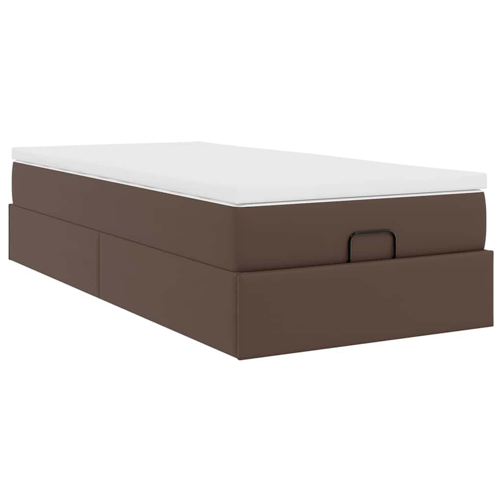 vidaXL Οθωμανικό κρεβάτι με στρώμα καφέ 100x200cm Faux Leather