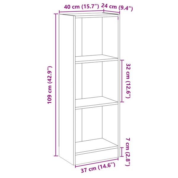 vidaXL Βιβλιοθήκη με 3 Ράφια Λευκή 40x24x109 εκ. Επεξεργασμένο Ξύλο