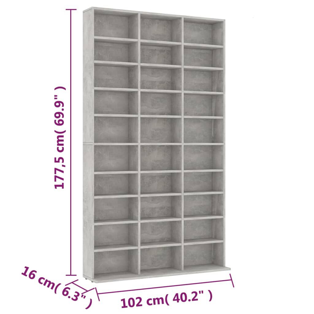 vidaXL Έπιπλο για CD Γκρι Σκυρ. 102x16x177,5εκ. από Επεξεργασμένο Ξύλο
