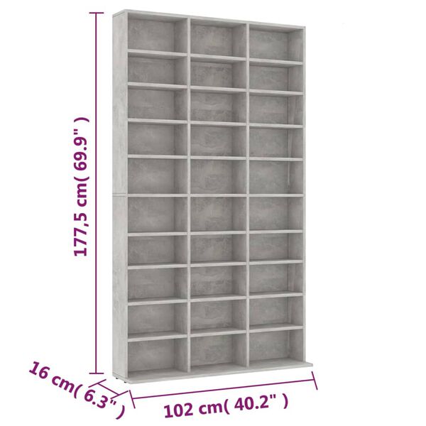 vidaXL Έπιπλο για CD Γκρι Σκυρ. 102x16x177,5εκ. από Επεξεργασμένο Ξύλο