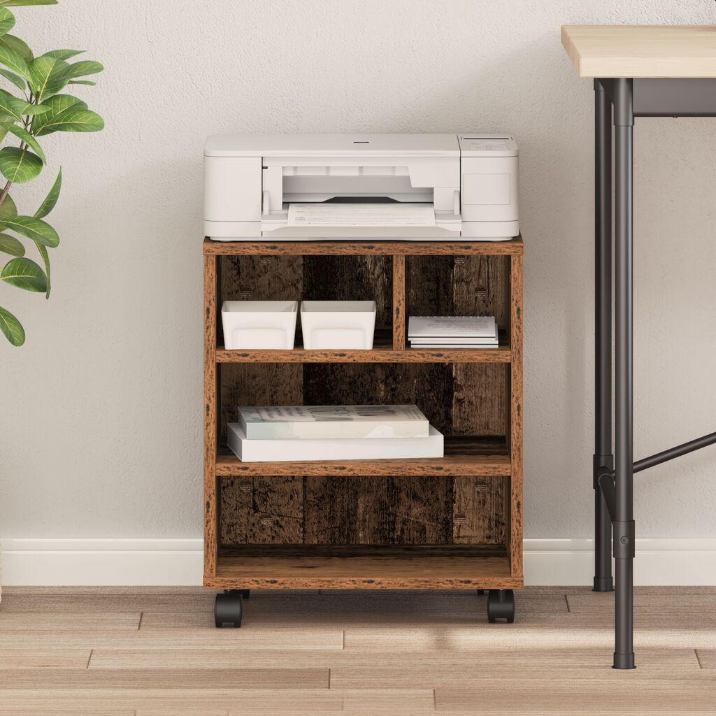 vidaXL Ράφι Εκτυπωτή με Ρόδες Παλιό Ξύλο 41x32x48 εκ