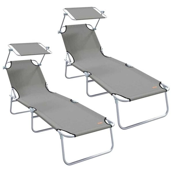 vidaXL Ξαπλώστρα 2-πρόσωπο 2 pcs Γκρι 58 x 188 x 77 εκ. ύφασμα