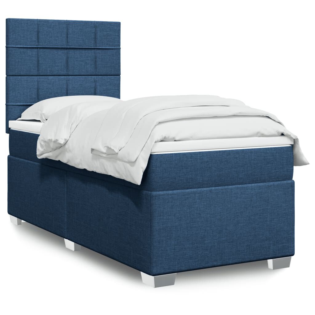 vidaXL Κρεβάτι Boxspring με Στρώμα Μπλε 90x190 εκ.Υφασμάτινο