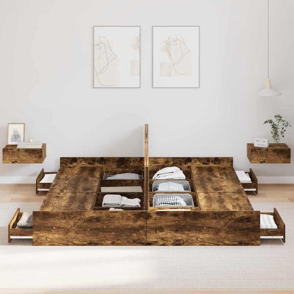 vidaXL Σκελετός κρεβατιού με αποθηκευτικό χώρο Καπνιστή δρυς