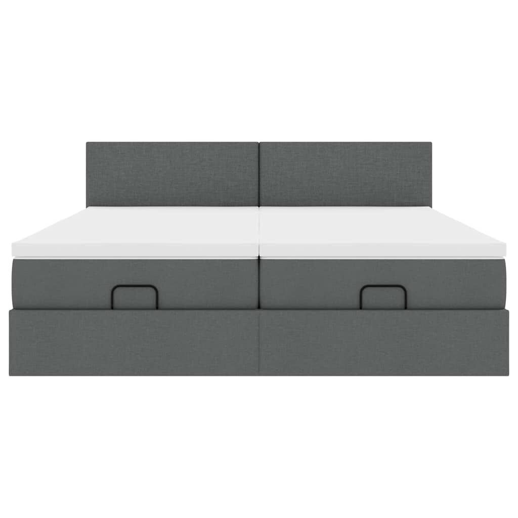vidaXL Οθωμανικό κρεβάτι με στρώματα&LEDs Σκούρο γκρι 160x200cm ύφασμα