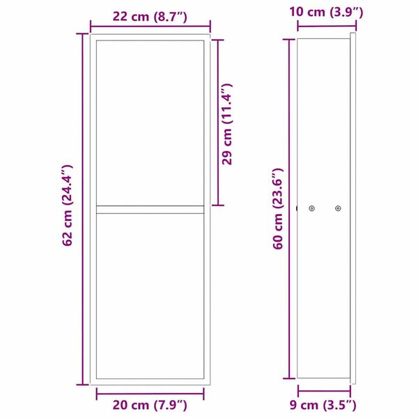 vidaXL Νίτσα Μπάνιου Ασημί 60 x 20 x 9.5 εκ Ανοξείδωτο ατσάλι