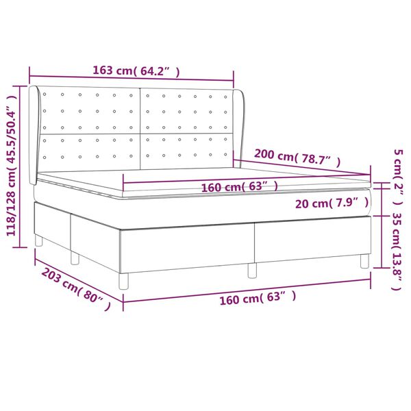 vidaXL Κρεβάτι Boxspring με Στρώμα Σκούρο Καφέ 160x200 εκ Υφασμάτινο