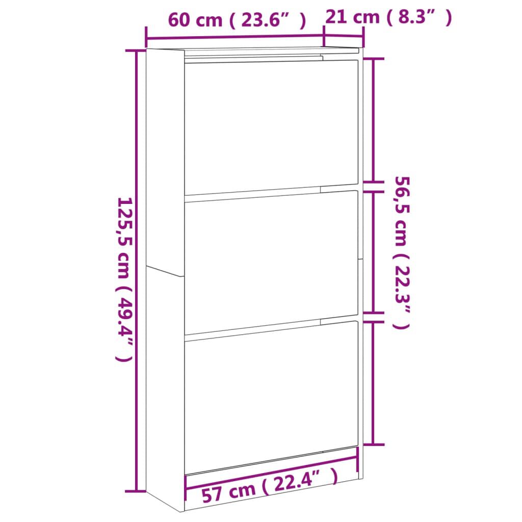 vidaXL Παπουτσοθήκη Μαύρη 60x21x125,5 εκ. από Επεξεργασμένο Ξύλο