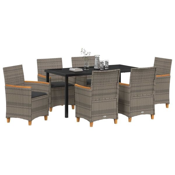 vidaXL Σέτ φαγητού για κήπο 7 pcs Γκρι συνθετικό ρατάν