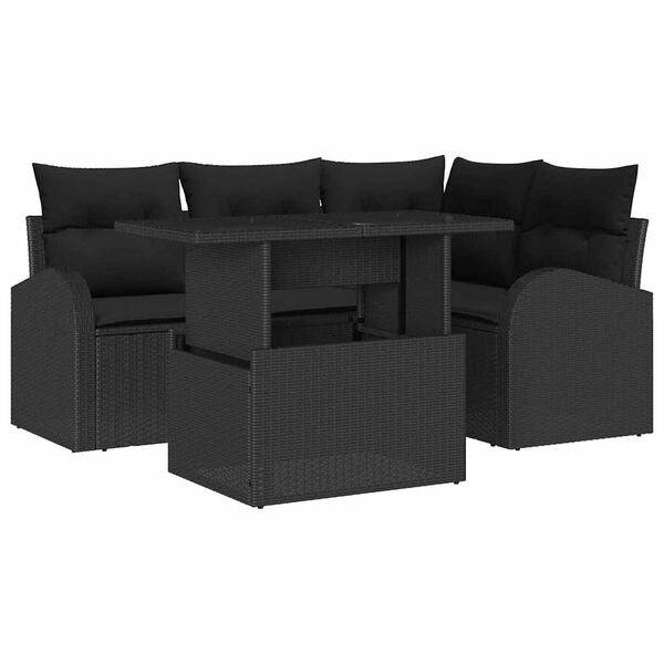 vidaXL Σετ Καναπέ Κήπου με μαξιλάρι 5 pcs Μαύρο Πολυ ράταν