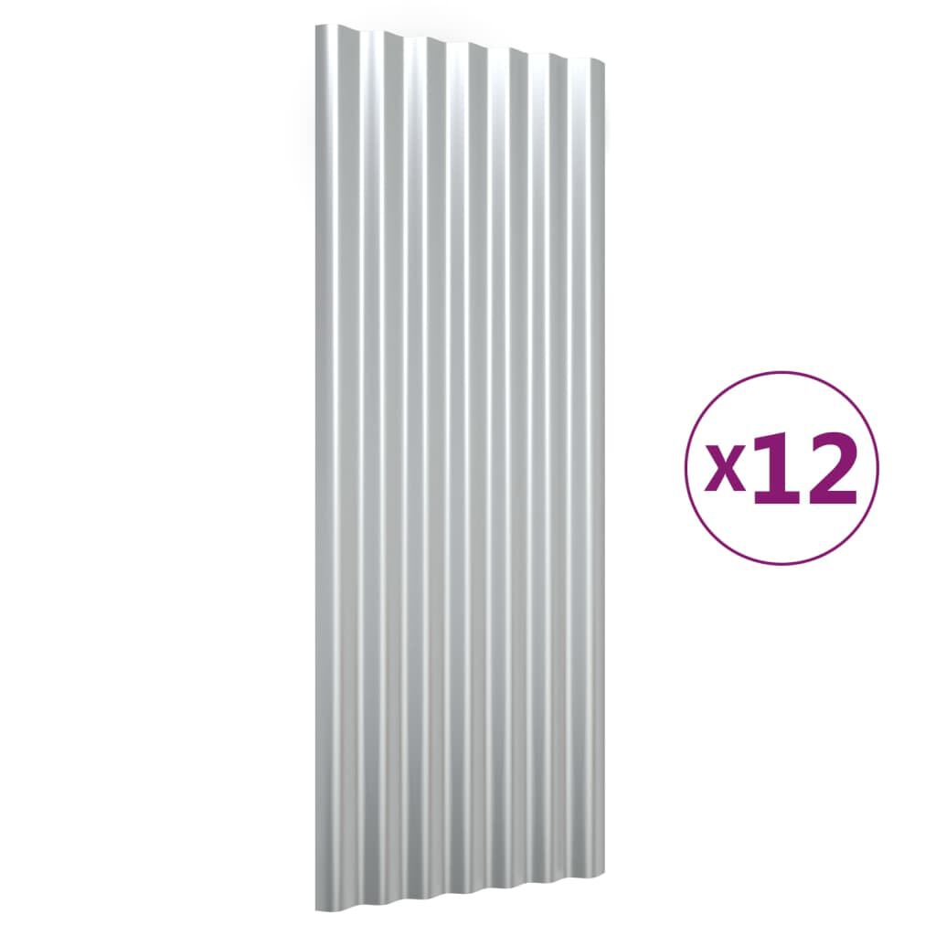 vidaXL Πάνελ Οροφής 12 τεμ. Ασημί 100x36 εκ. Ατσάλινα με Ηλεκτρ. Βαφή