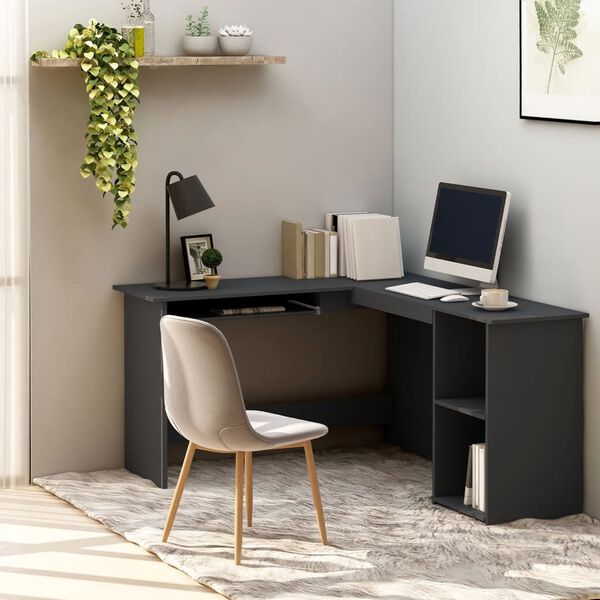 vidaXL Γραφείο Γωνιακό Γκρι 120 x 140 x 75 εκ. από Επεξ. Ξύλο