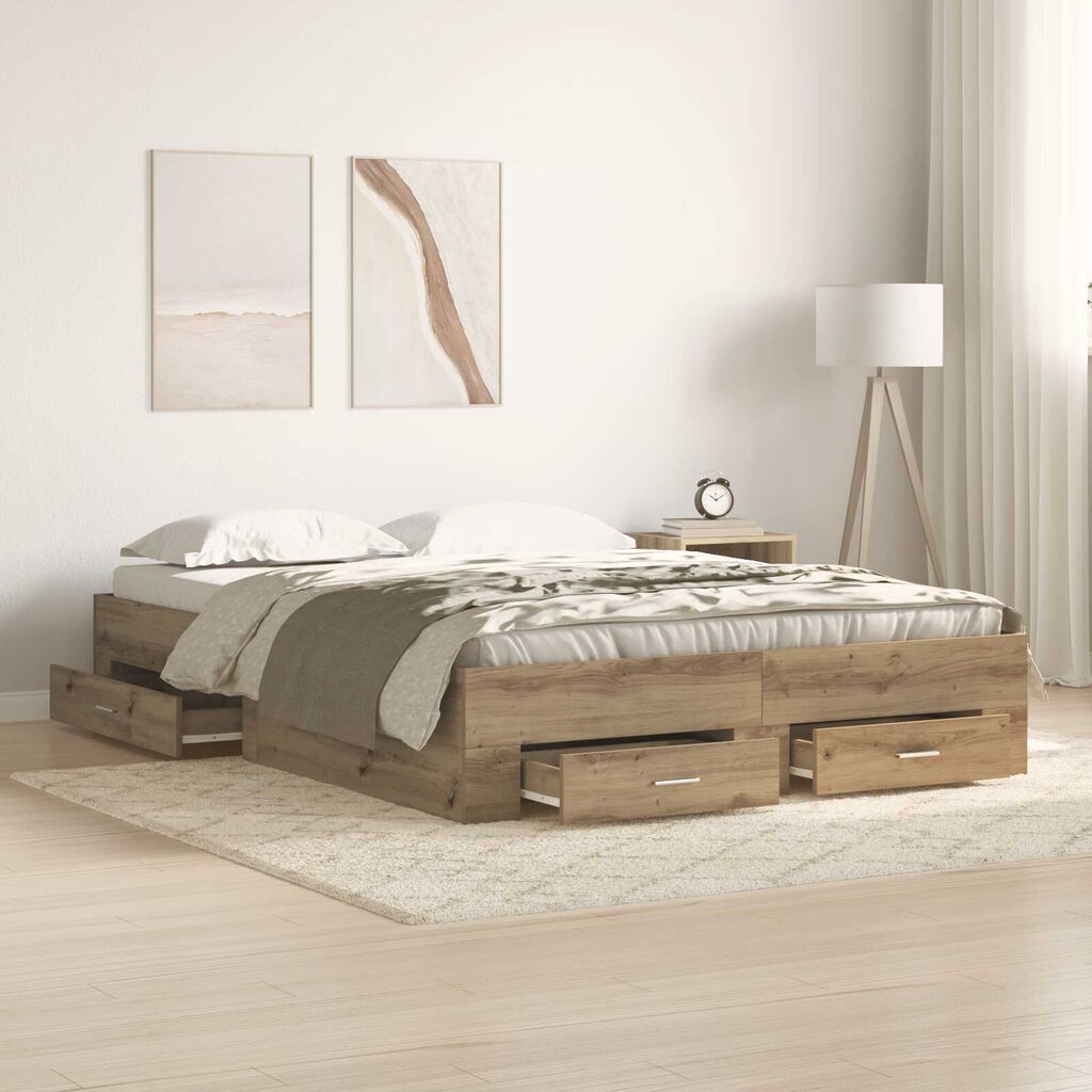 vidaXL Κρεβάτι με Συρτάρια Artisan Oak 135x190 cm Κατασκευασμένη Ξυλεία