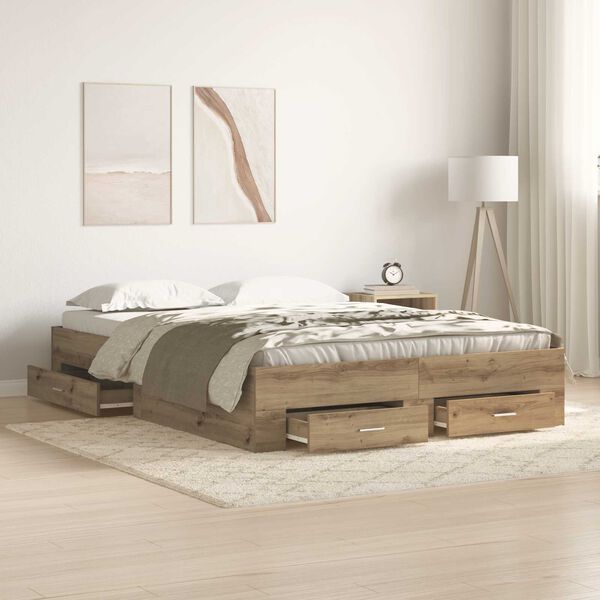 vidaXL Κρεβάτι με Συρτάρια Artisan Oak 135x190 cm Κατασκευασμένη Ξυλεία