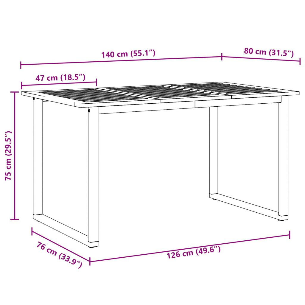 vidaXL Εξωτερικό Τραπεζάκι Φαγητού Γκρι 140x80x75 εκ. Ατσάλι & Μασίφ ξύλο ακακίας