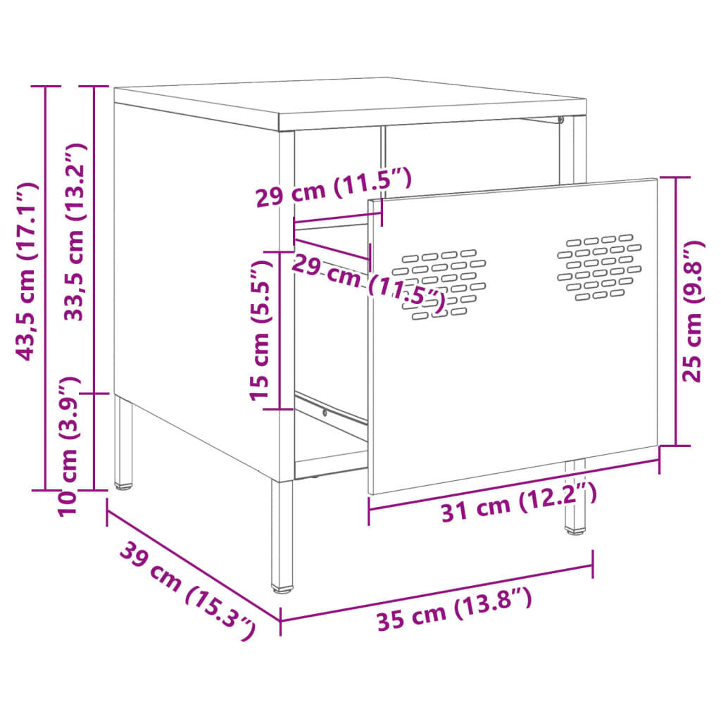 vidaXL Κομοδίνο Ανθρακί 35x39x43,5 εκ. από Χάλυβα