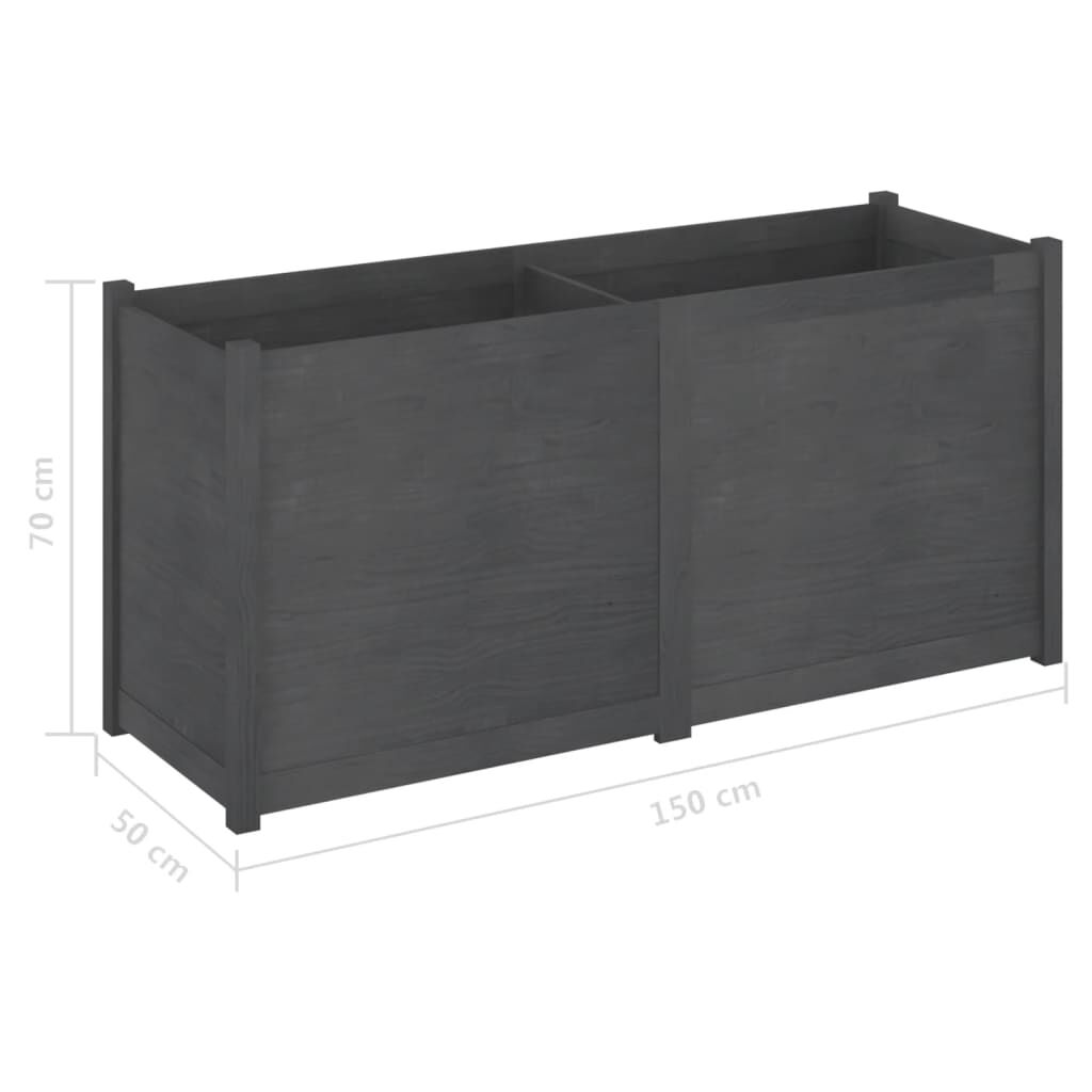 vidaXL Ζαρντινιέρα Κήπου Γκρι 150 x 50 x 70 εκ. από Μασίφ Ξύλο Πεύκου