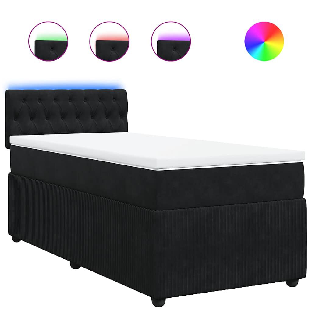 vidaXL Κρεβάτι Boxspring με Στρώμα Μαύρο 90x190 εκ. Βελούδινο