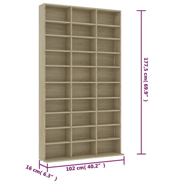 vidaXL Έπιπλο για CD Δρυς 102 x 16 x 177,5 εκ. από Επεξεργασμένο Ξύλο