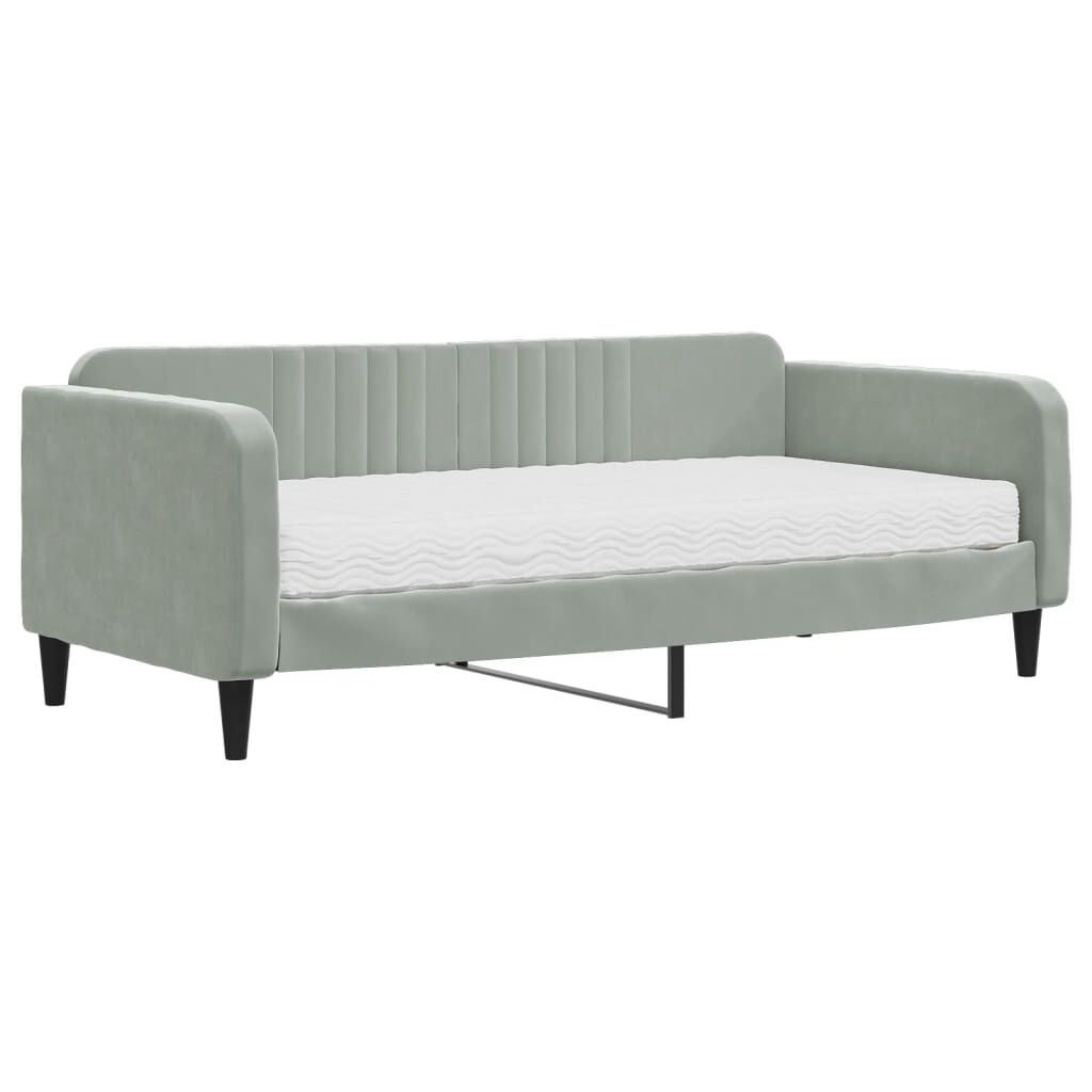 vidaXL Καναπές Κρεβάτι με Στρώμα Ανοιχτό Γκρι 90x190 εκ. Βελούδινος