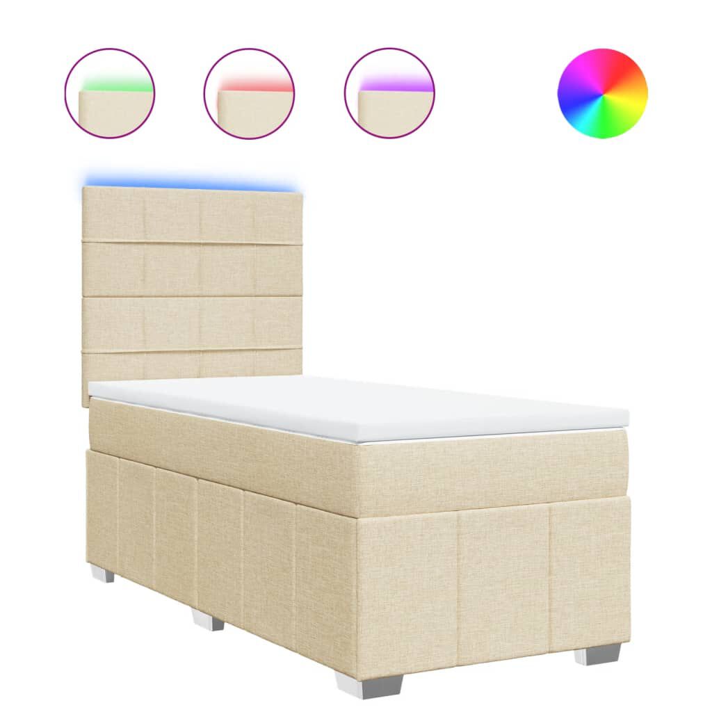 vidaXL Κρεβάτι Boxspring με Στρώμα Κρεμ 100 x 200 εκ. Υφασμάτινο