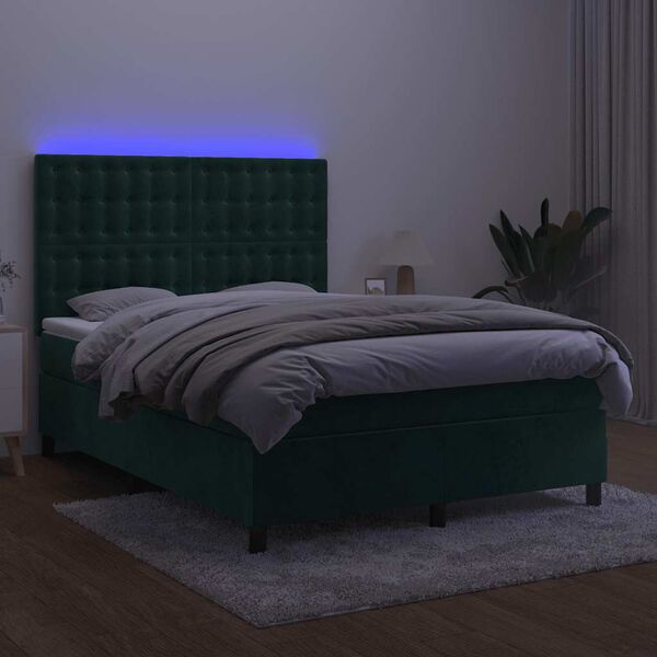 vidaXL &Kappa;&rho;&epsilon;&beta;ά&tau;&iota; Boxspring &mu;&epsilon; &Sigma;&tau;&rho;ώ&mu;&alpha; & LED &Sigma;&kappa;. &Pi;&rho;ά&sigma;&iota;&nu;&omicron; 140x200&epsilon;&kappa; &Beta;&epsilon;&lambda;&omicron;ύ&delta;&omicron;