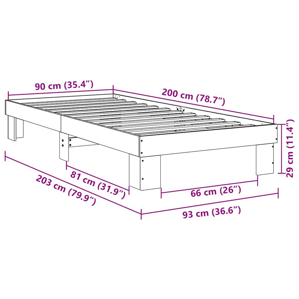 vidaXL Πλαίσιο κρεβατιού χωρίς στρώμα 90x200 cm μασίφ ξύλο δρυς