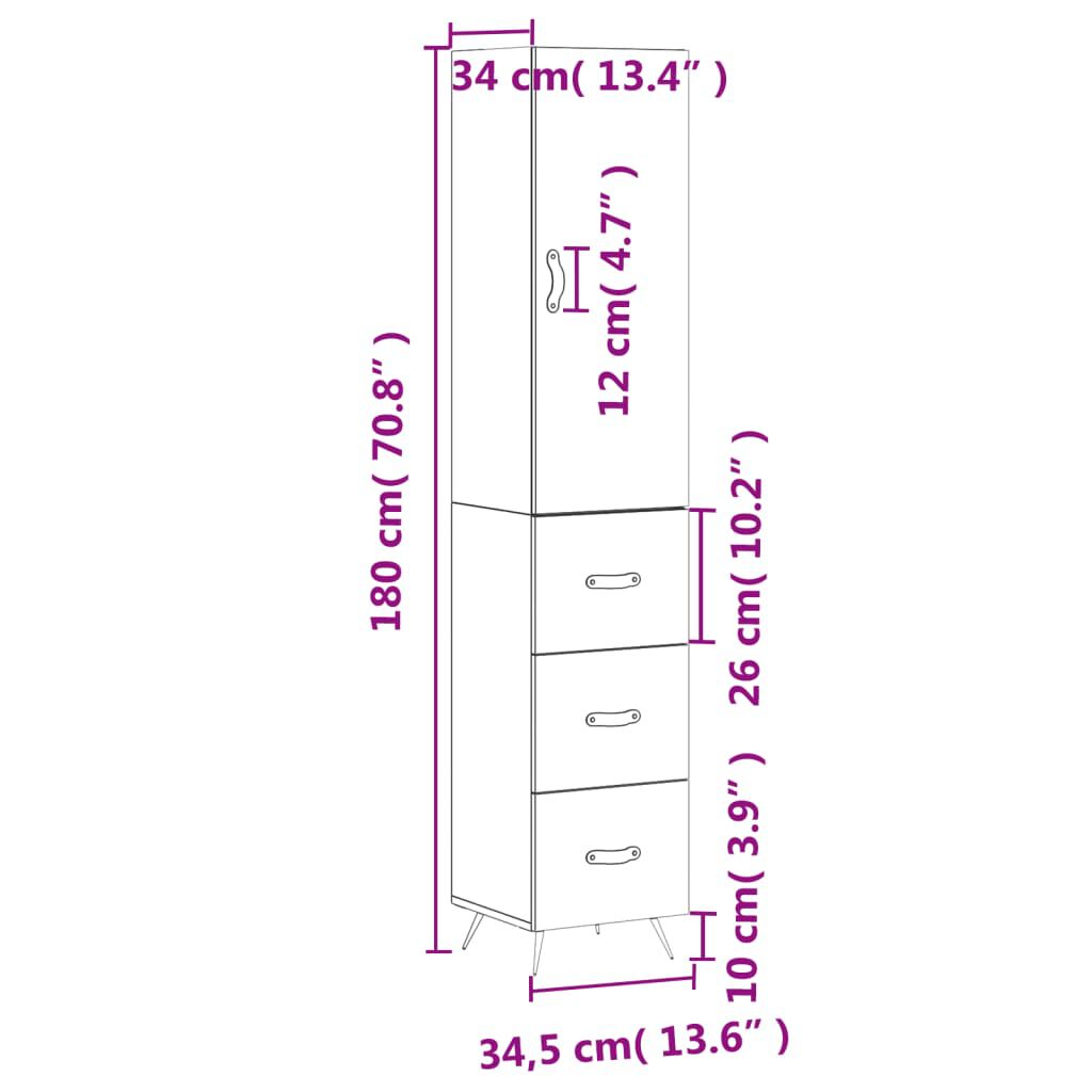 vidaXL Μπουφές Sonoma Γκρι 34,5 x 34 x 180 εκ. από Επεξεργασμένο Ξύλο