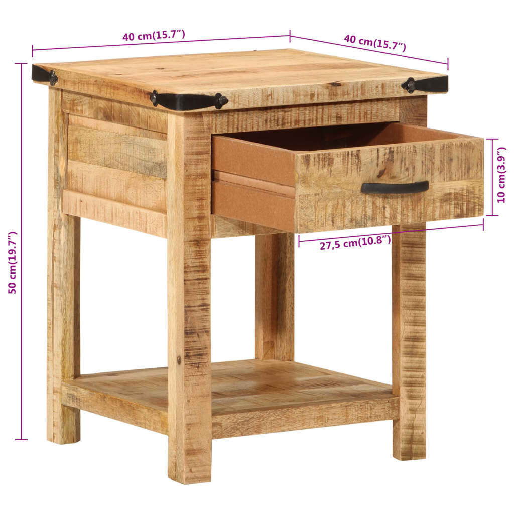 vidaXL Κομοδίνο 40 x 40 x 50 εκ. από Μασίφ Ξύλο Μάνγκο