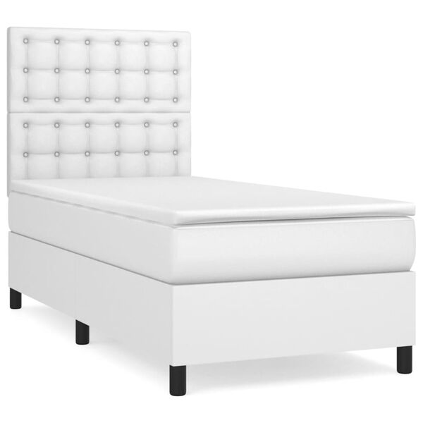 vidaXL Κρεβάτι Boxspring με Στρώμα Λευκό 100x200εκ.από Συνθετικό Δέρμα