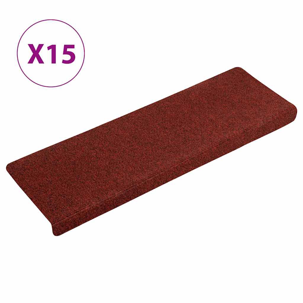vidaXL Πατάκια Σκάλας 15 τεμ. Κόκκινα 65x21x4 εκ. Βελονιασμένο Ύφασμα