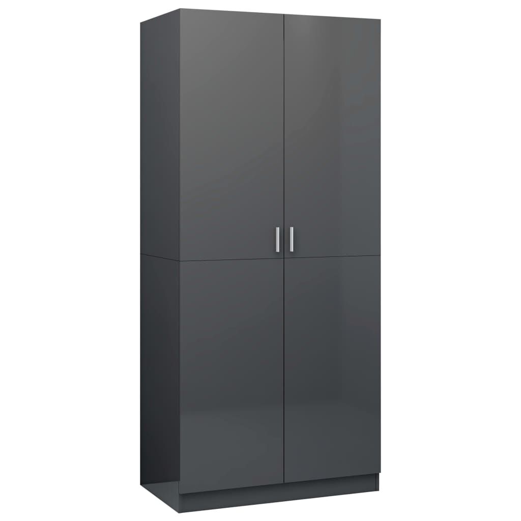 vidaXL Ντουλάπα Γυαλιστερό Γκρι 90 x 52 x 200 εκ. από Μοριοσανίδα