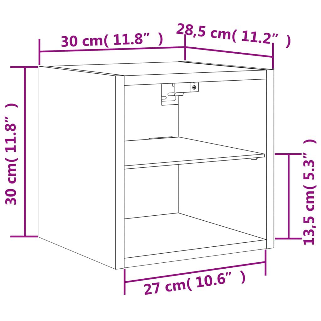 vidaXL Έπιπλα Τοίχου Τηλ. με LED 2 Τεμ. Καφέ Δρυς 30x28,5x30 εκ.