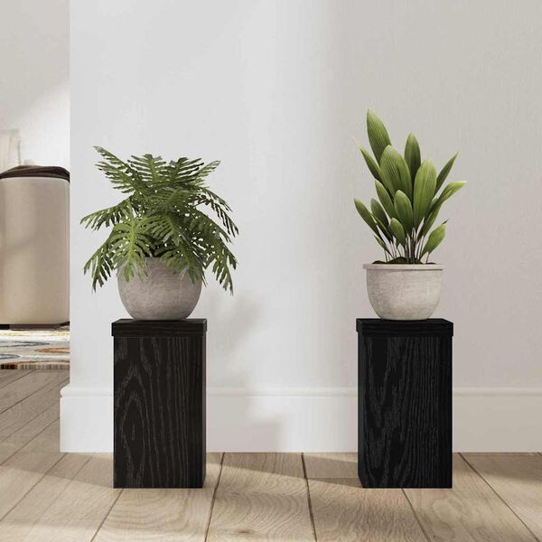 vidaXL Βάση φυτών 2 pcs Μαύρη δρυς 10 x 10 x 18 cm Επεξεργασμένο ξύλο