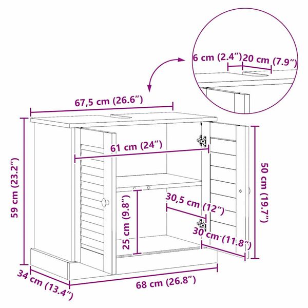 vidaXL Νιπτήρας VIGO καφέ μελί 67.5 x 34 x 59 εκ Μασίφ ξύλο πεύκου